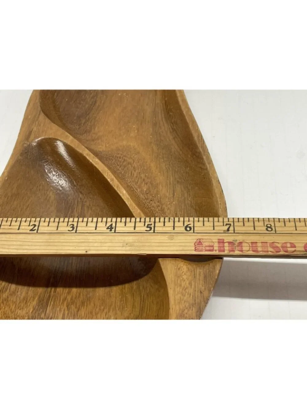 Vintage MCM Hand Carved Wood Divided Tear Drop Dish Bowl Large Teak Teardrop 60s